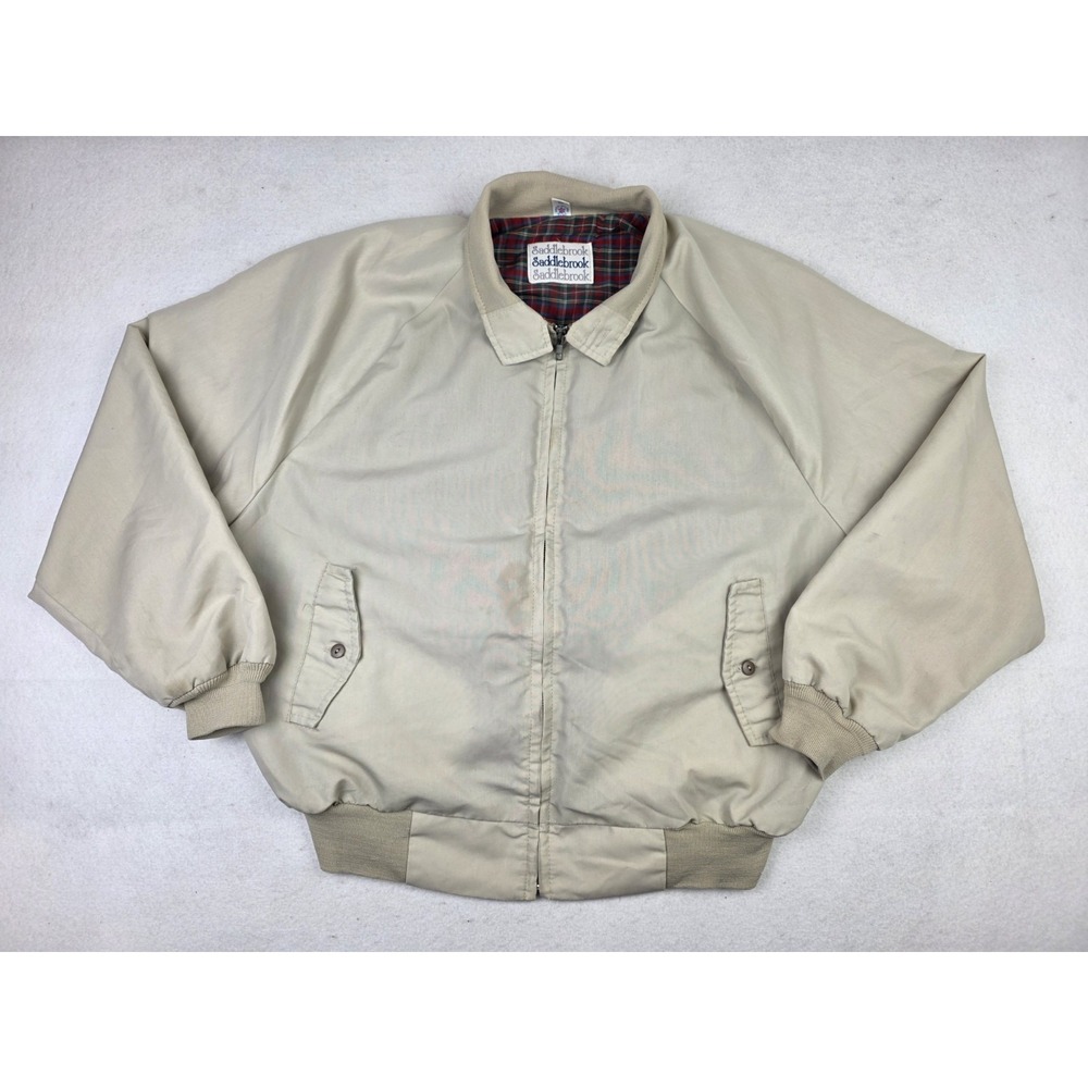 VINTAGE Saddlebrook Jacket Size XX-Large Khaki Polyester Bomber Plaid Lined‎ USA